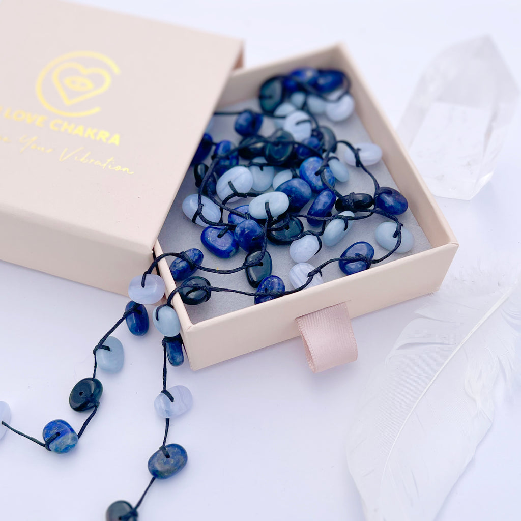 54 x Throat Chakra Stones Crystal Ritual Necklace -  Deep Blue